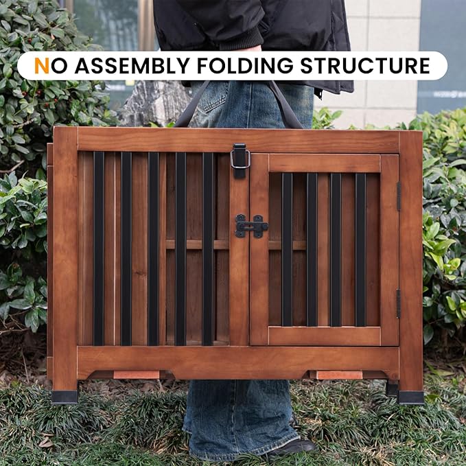 Wooden Dog Crate Furniture,Foldable and Portable Dog Kennel Furniture Indoor,Decorative Dog Crate End Table No Assembly.(Medium,Walnut)