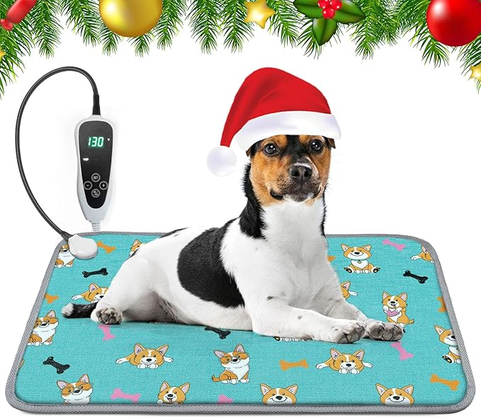 Dog Heating Pad for Dogs 28x18in Waterproof Pet Heating Pad Smart Thermostat Switch, Whelping Supplies Heated Dog Bedï¼_dding Wire Rope Wires Puppy Heating Pad Mat-Blue