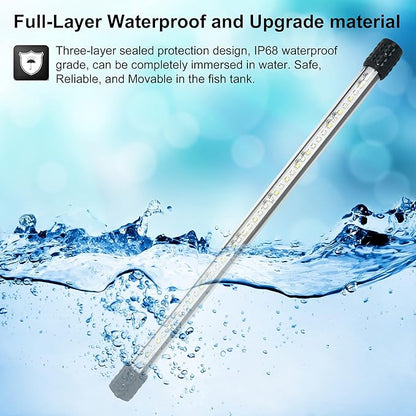 VARMHUS Submersible LED Aquarium Light,Fish Tank Light with Timer Auto On/Off Dimming Function,3 Light Modes Dimmable&4-Color LED,10 Brightness Levels Optional&3 Levels of timed Loop 18LEDS-11.5''