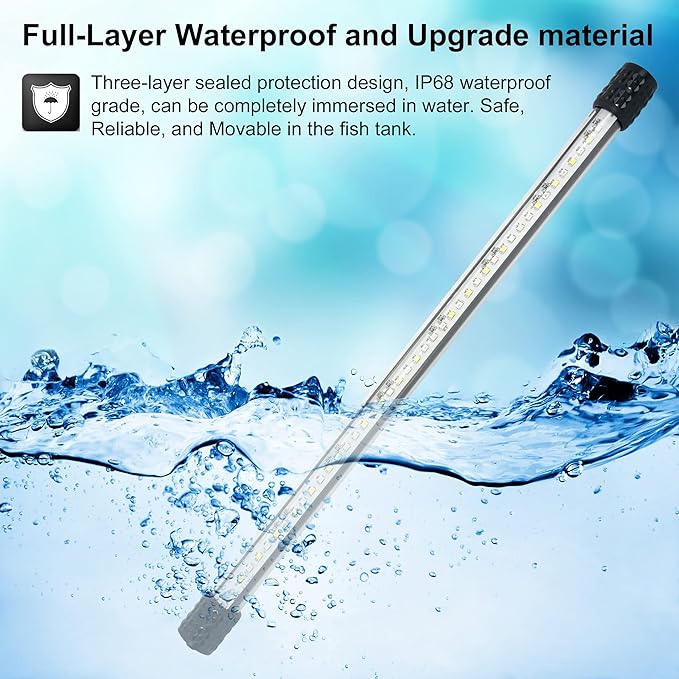 VARMHUS Submersible LED Aquarium Light,Fish Tank Light with Timer Auto On/Off Dimming Function,3 Light Modes Dimmable&4-Color LED,10 Brightness Levels Optional&3 Levels of timed Loop 18LEDS-15''