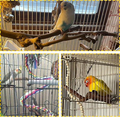 PINVNBY 2Pcs Wood Perches for Bird Cage,Natural Parrot Stand Branch Parakeet Paw Grinding Sticks Standing Grape Pole for Lovebirds Budgies Cockatiels Finches