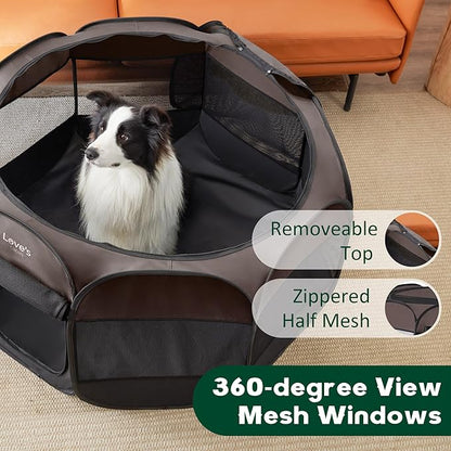 Love's cabin Pet Puppy Dog Playpen, Large Dog Tent Crates Cage Indoor/Outdoor, Portable Playpen for Cat, Foldable Pop Up Dog Kennel Playpen with Carring Case, Removable Zipper Top, Dark Grey