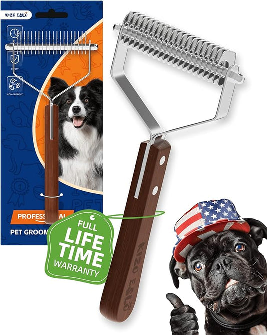 Dog Brush for Shedding 20 Blade Dematting Tool Pet Brush, Undercoat Rake for Large Medium Small Dogs and Cats, Shedding Dog Comb for Grooming, Premium Wood Handle, Efficiently Detangle and Groom Coats