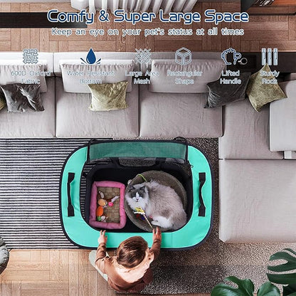 Dog Playpen,Pet Playpen,Foldable Dog Cat Playpens,Portable Exercise Kennel Tent Crate,Water-Resistant Breathable Shade Cover, Indoor Outdoor Travel Camping Use for Small Animals with Carrying Case(M)