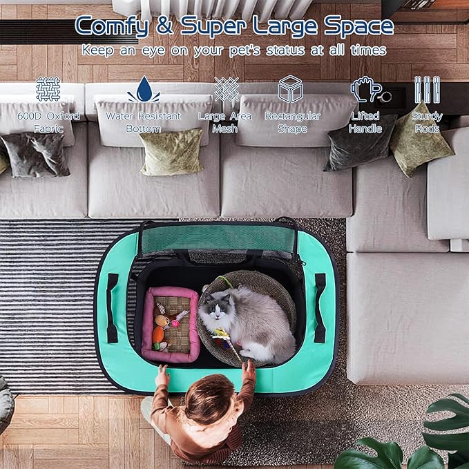 Dog Playpen,Pet Playpen,Foldable Puppy Cat Playpen,Portable Exercise Kennel Tent Crate,Water-Resistant Breathable Shade Cover, Indoor Outdoor Travel Camping Use for Small Animals with Carrying Case(S)