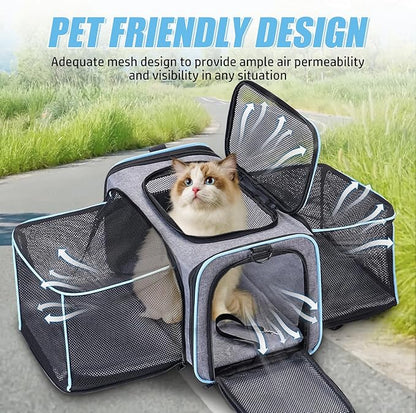 2 Sides Travel Expandable Pet Carrier Bag (Large), Airline Approved Soft-Sided Cat Carrier with Pad & Pocket & Removable Shoulder Strap - 18"x11"x11" Dog Airplane Carrier Under Seat