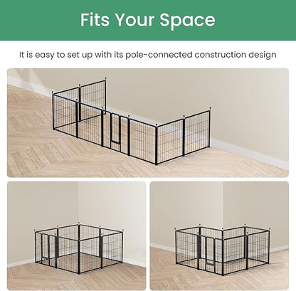 Dog Playpen 24 Inch 8 Panels, Heavy Duty Metal Pet Playpen Indoor Outdoor for Camping, Yard, RV, Garden Fence, Privacy Patio, Black