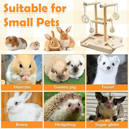 PINVNBY Guinea Pig Foraging Toys with Shelf Hamsters Interactive Enrichment Toys Bunny Wooden Puzzle Snuffle Toy Small Animals Treats Dispenser for Rabbit Chinchillas Rats and Gerbils