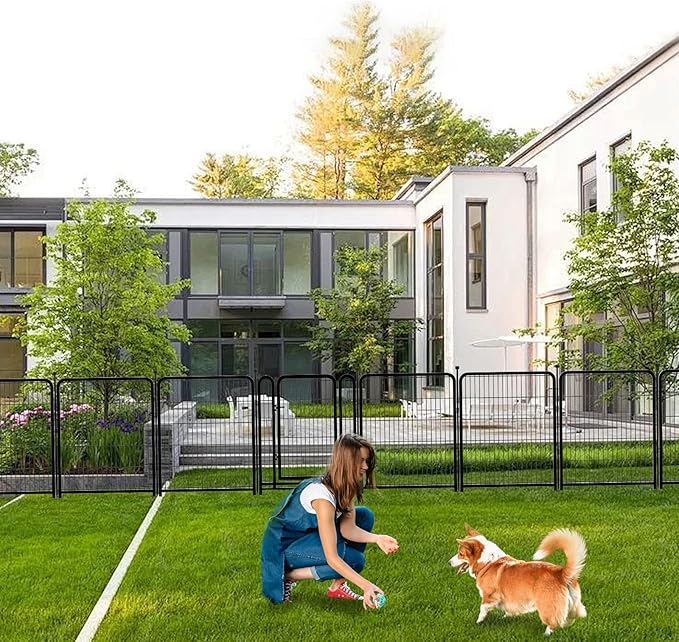 56 in(H) Decorative Garden Fence Panels, Wide Door Low Threshold, Dog Fence Outdoor for Yard. 10 Panels Total 22.1 Ft(L)ï¼_o Dig Fencing for Dogs, Black