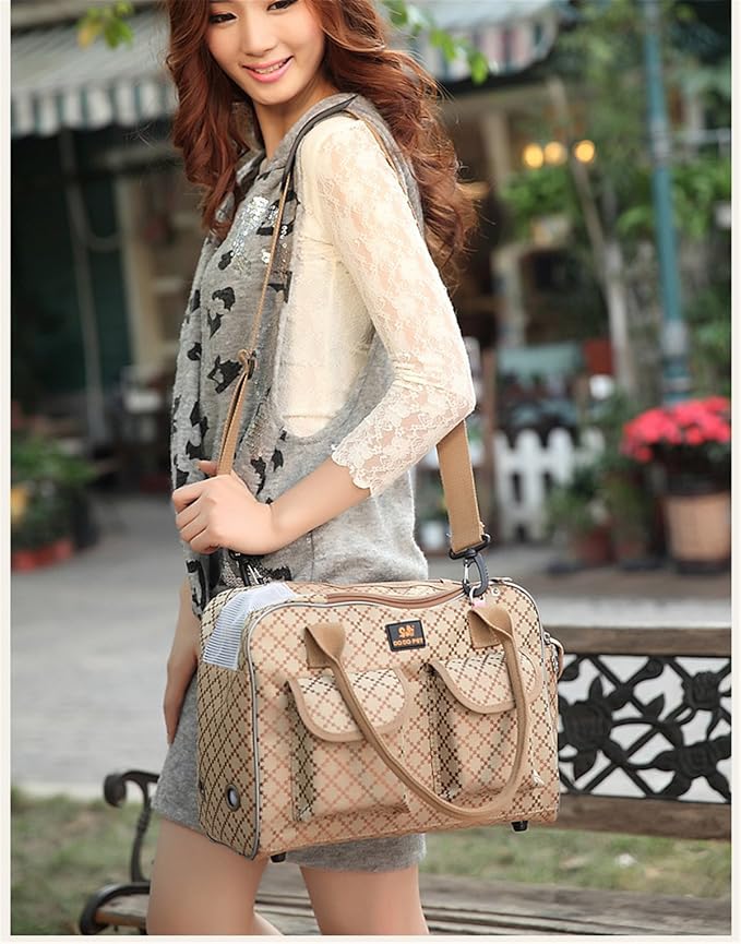 Hubulk Dog Carrier Bag Pet Tote Bag Doggie Handbag Cat Purse Puppy Pouch, Free Collapsible Dog Bowl Included (S Khaki)