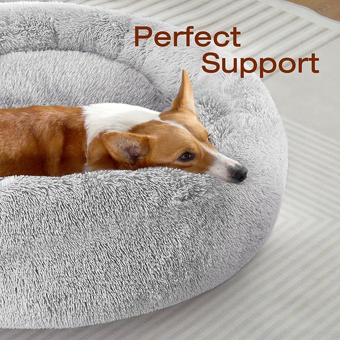 JOLLYVOGUE Dog Beds, Calming Small Dog Bed, Anti-Anxiety Dog Bed for Small Dogs, Fluffy Donut Dog Bed, Cozy Dog Cat Cushion Bed for Small Medium Dogs (24")