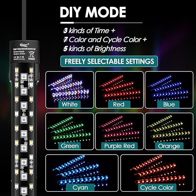 hygger Dual-Channel Controller Submersible Aquarium LED Light, 24/7 Mode Full Spectrum Hidden Fish Tank Light with 3 Rows Beads 7 Colors Auto On Off, Adjustable Timer Brightness (3)