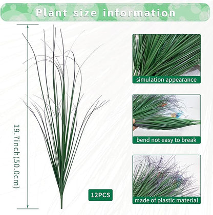 12Pcs Artificial Grass Plants, Faux Shrubs Wheat Grass, Artificial Tall Grass Fake Plants for Outdoor Decor,Artificial Greenery Stems Weed for Room Indoor Home Decor（Green Purple Tail）