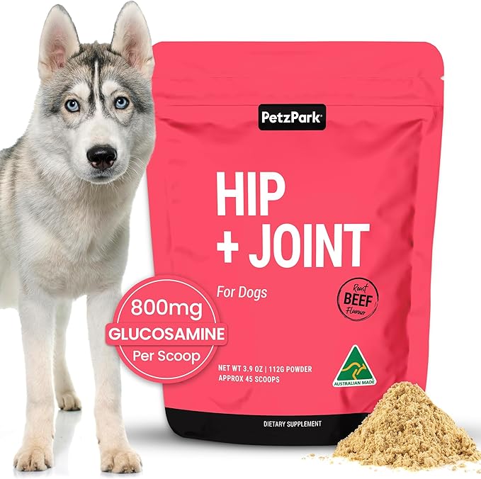 Petz Park Glucosamine for Dogs - Hip & Joint Support Powder with Chondroitin & MSM - Arthritis Pain Relief, Hip Dysplasia Treatment - 800mg Glucosamine - 45 Scoops