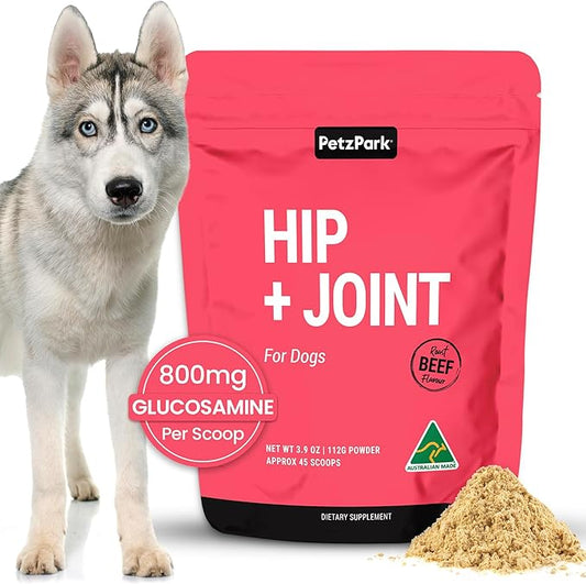 Petz Park Glucosamine for Dogs - Hip & Joint Support Powder with Chondroitin & MSM - Arthritis Pain Relief, Hip Dysplasia Treatment - 800mg Glucosamine - 45 Scoops