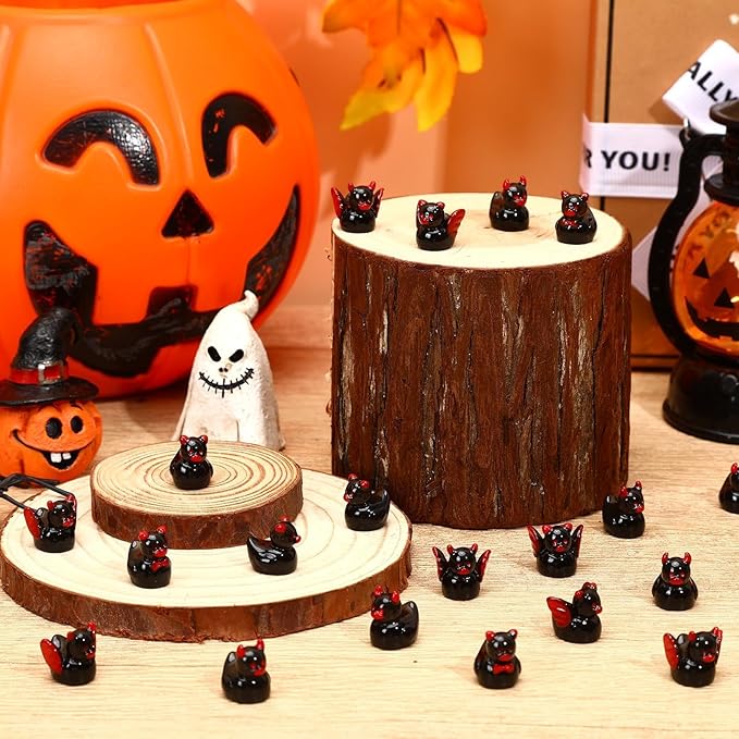 56 Pcs Mini Resin Ducks,Halloween Black Demon Ducks Tiny Devil Ducks Figurines Miniature Devil Ducks Resin Duck Ornament for Halloween Home Party Decor