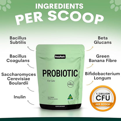 Probiotic for Cats & Kittens - Cat Probiotic Powder for Hairball Prevention, Digestive Support, Immune Health, Prebiotics, and Diarrhea Relief - Suitable for Indoor Cats & Kittens - 60 Scoops