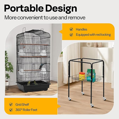 VIVOHOME 64 Inch Bird Cage with Play Top and Rolling Stand for Parrots Conures Lovebird Cockatiel Parakeets Black