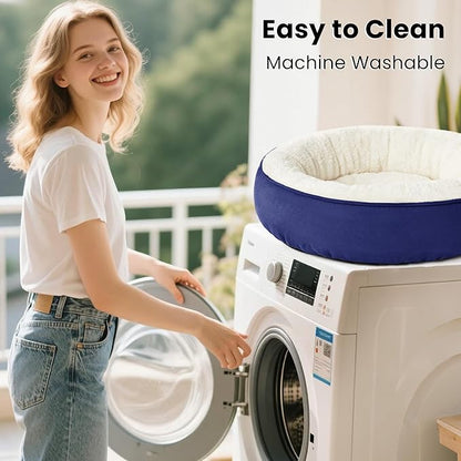 Love's cabin Round Donut Cat and Dog Cushion Bed, 25in Pet Bed for Small or Medium Dogs, Anti-Slip & Water-Resistant Bottom, Soft Durable Fabric Pet Beds, Washable Calming Cat & Dog Bed Navy