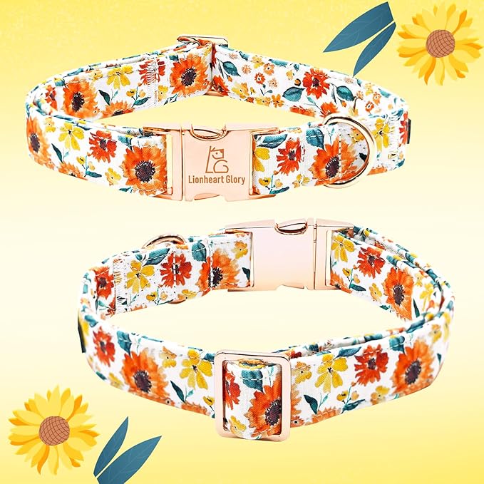 Lionheart glory Dog Collar Sunflower Print Dogs Collar Spring Summer Cute Collars Dog Girl or Boy Soft Durable Adjustable Dog Collars for Small Dogs Pet Gift