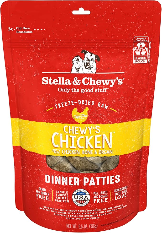 Stella & Chewy's Freeze Dried Raw Dinner Patties  Grain Free Dog Food, Protein Rich Chewy_ Chicken Recipe  5.5 oz Bag