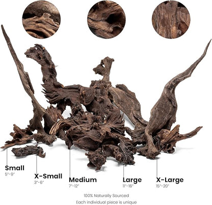 Ultum Nature Systems Driftwood - Malaysian Drift Wood for Fish Tank, Planted Tank, Terriarium, Paludarium - Versatile Natural Driftwood Decor, Events Wood Centerpiece - Malaysian, M 12-16", 3 Pack