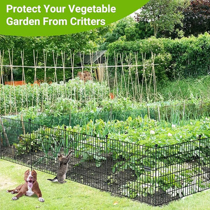 5 Panels No Dig Decorative Outdoor Garden Fence with Gate for Yard, 32 in(H) X 11.8 ft(L) Animal Barrier Fencing Rustproof Metal Wire Panel Border for Dog, Rabbits, and Patio Temporary Ground Stakes