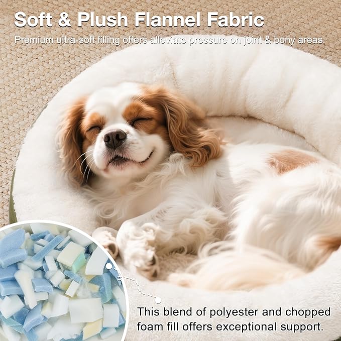 Love's cabin Round Donut Cat and Dog Cushion Bed, 25in Pet Bed for Small or Medium Dogs, Anti-Slip & Water-Resistant Bottom, Soft Durable Fabric Pet Beds, Washable Calming Cat & Dog Bed Olive Green