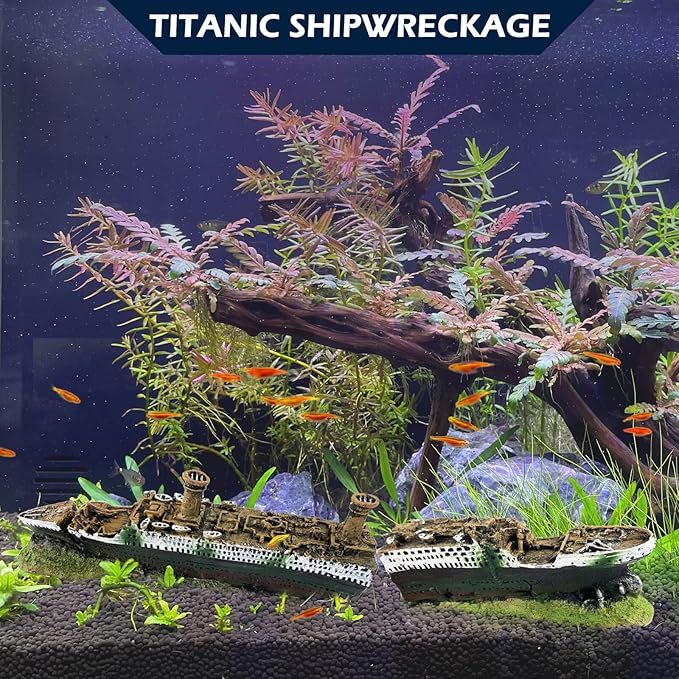 Titanic Shipwreck Aquarium Decorations Ship Wreckage Aquarium Ornament for Fish Tank Sunken Ship Ornament Aquarium Environment Friendly Decorations – Medium （White）