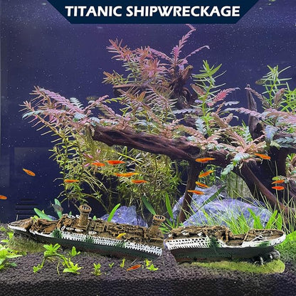 Titanic Shipwreck Aquarium Decorations Ship Wreckage Aquarium Ornament for Fish Tank Sunken Ship Ornament Aquarium Environment Friendly Decorations – Medium （White）