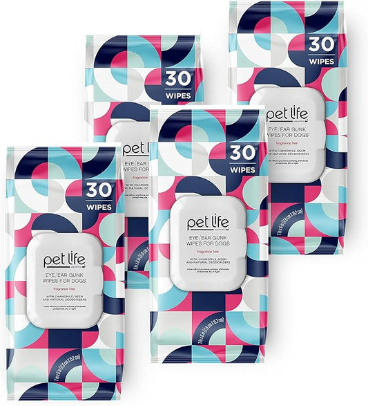 Pet Life Unlimited Dog Ear Wipes, Dog Eye Wipes - Plant-Based Dog Ear Cleaner Wipes with Moisturizing Aloe Leaf & Soothing Chamomile - Fragrance Free Eye and Ear Wipes for Dogs - 30 Count (Pack of 4)