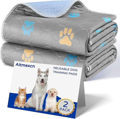 Aitmexcn Washable Puppy Dog Pee Pad, 2PCS 100% Waterproof Whelping Training Mat for Puppy/Senior Dog, Fast Drying Reusable Puppy Pads for Indoor, Outdoor and Car Travel- 24x36'' Llight Gray