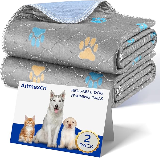Aitmexcn Washable Puppy Dog Pee Pad, 2PCS 100% Waterproof Whelping Training Mat for Puppy/Senior Dog, Fast Drying Reusable Puppy Pads for Indoor, Outdoor and Car Travel- 36x36'' Llight Gray