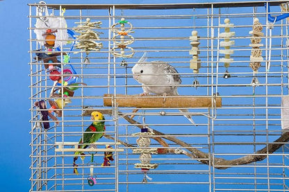 BWOGUE 7 Pack Bird Parrot Toys - Natural Wood Chewing, Climbing, Hanging & Hammock Toys for Small Parakeets, Cockatiels, Conures, Finches, Budgie, Parrots, Love Birds