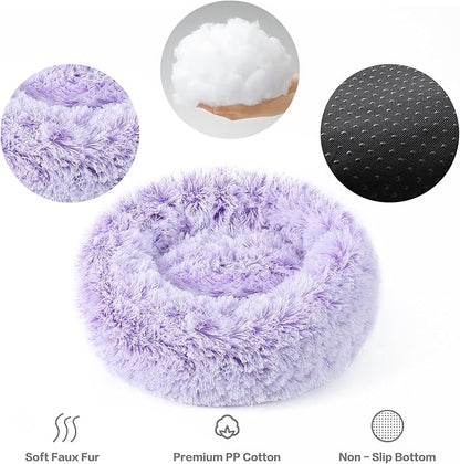 NOYAL Calming Donut Dog Bed for Small to Medium Dogs & Cats - Plush Faux Fur Anti-Anxiety Pet Bed with Machine Washable Cover & Non-Slip Base
