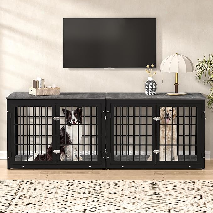 42 Inch Heavy Duty Dog Crate Furniture for Large and Medium Dogs, Decorative Pet House End Table, Wooden Cage Kennel Furniture Indoor, Gray