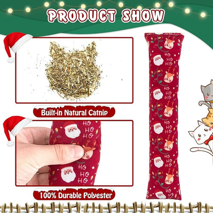 KOOLTAIL Cat Catnip Toys for Christmas, 3 Pack Durable Soft Kicker Toy Filled with Natural Catnip, Interactive Bite Resistant Chew Gift for Indoor Cats Kitten