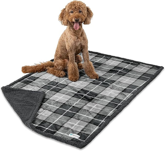 PetAmi WATERPROOF Dog Blanket For Medium Large Dog, Pet Puppy Blanket Couch Cover Protection, Sherpa Fleece Cat Blanket Sofa Bed Furniture Protector Reversible Soft Plush Washable 60x40 Plaid Charcoal