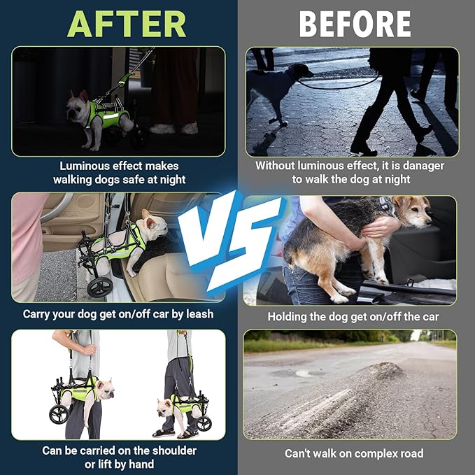 Adjustable Dog Wheelchair for Back Legs, Max 22 lbs - Includes High-Visibility Vest, Leash & Sling Lift, for Paralyzed, Injured, or Disabled Dogs