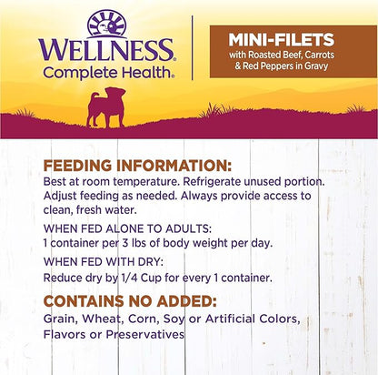 Wellness Petite Entrees Mini Fillets Grain Free Natural Wet Small Breed Dog Food, Roasted Beef, Carrots & Red Peppers, 3-Ounce Cup (Pack of 24)