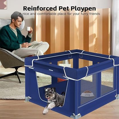 Dog Playpen, 42_42 Inch. Puppy PlayPen with Gate for Puppies,Oxford Cloth Tear Resistant Fabric. Pet PlayPen with Roof for Outdoors & Indoors. Anti-Tipping. Zipper Door. Ideal for Dogs and Cats