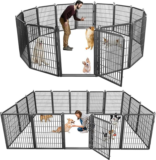 Dog Playpen with Extra Large Door Dog Fence Outdoor for Yard Indoor Dog Pen 40inch 14 Panels Dog Pens Outside Anti-Rust Pet Fence Portable Dog Fence for RV Camping Yard