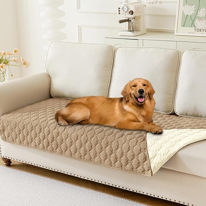 Smiry Waterproof Dog Blanket, Soft Dog Bed Cover Pet Blanket, Reversible Couch Cover for Dogs Washable, Pet Couch Covers for Sofa Furniture Protector for Puppy Cat (30x70 Inch, Camel/Beige)