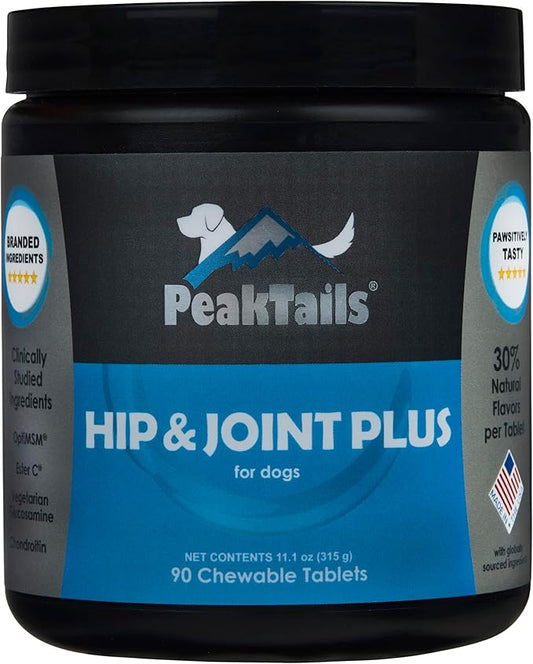 KALA HEALTH PeakTails Hip & Joint Plus for Dogs  90 Tablets, Glucosamine, Chondroitin, OptiMSM & Ester-C  Supports Joint Mobility & Comfort