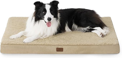 Bedsure Extra Large Dog Crate Bed - Big Orthopedic Waterproof Dog Beds with Removable Washable Cover for Large Dogs, Egg Crate Foam Pet Bed MatKhaki