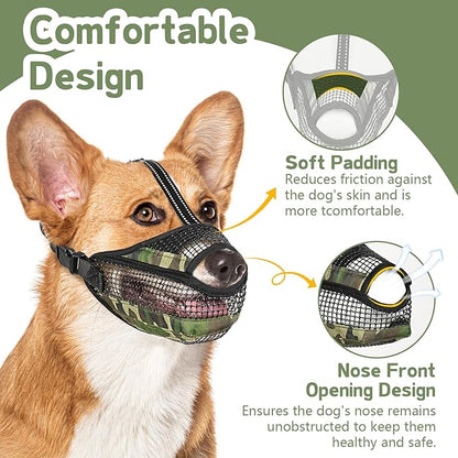 Dog Muzzle for Large Medium Small Dogs, Soft Mesh Muzzle for Dogs with Reflective Adjustable Strap, Prevent Biting Chewing and Licking, Dog Nose Open Design for Reduction Friction (Camo, XL)