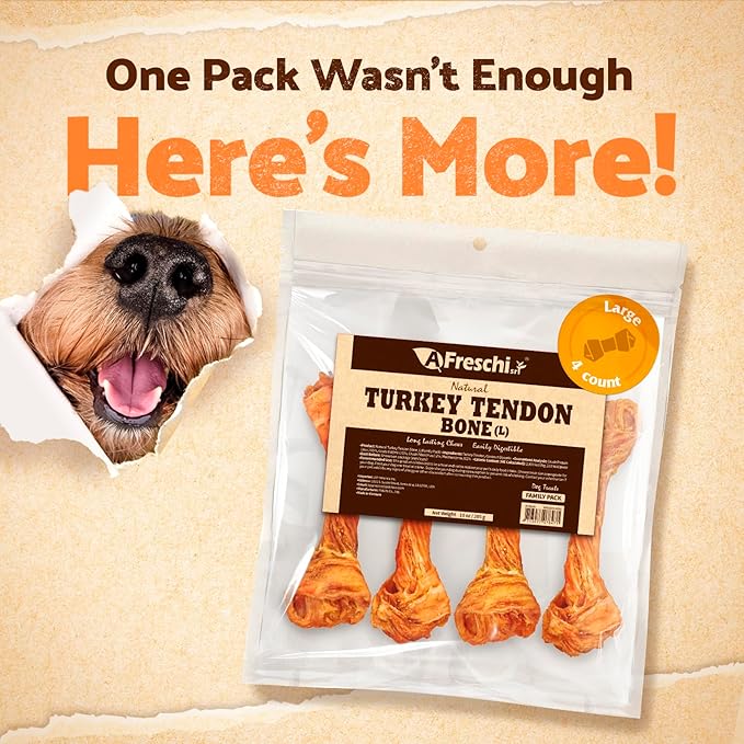 Afreschi Natural Turkey Tendon Bone (L) 10 oz, Turkey Sourced from USA, All Natural Puppy Chew, Hypoallergenic, Rawhide Alternative, for Large Breeds
