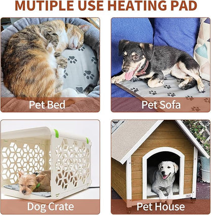 Cat Heating Pad 18x18 in Pet Heating Pad for Cats Waterproof Smart Thermostat Switch, Adjustable Heated Cat Bed, Adding Wire Rope Wires Cat Warming Pad-Paw Print