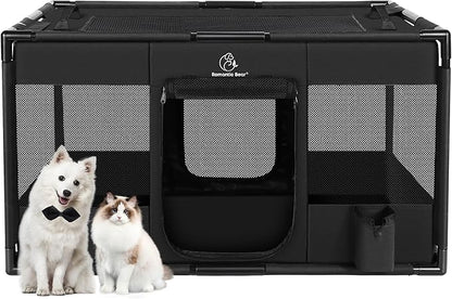 Dog Playpen,Fabric Mesh Dog Fence, Portable Soft Dog Cat Kennel Crate,Breathable Exercise Pet Play Pen for Dogs,PVC Pipe Frame,Indoor Outdoor Pet Fence Cage for Small Animals with Carrying Case(M)