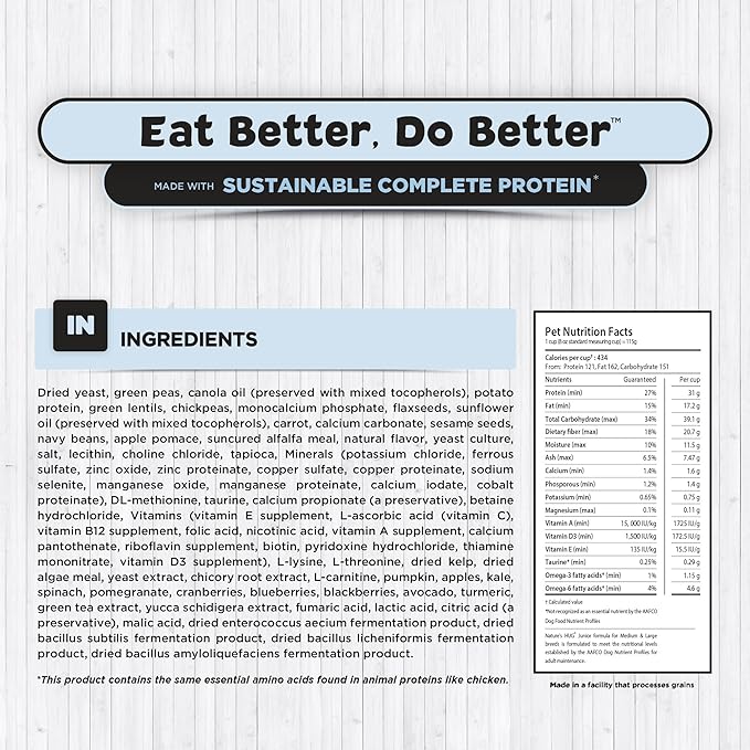 Nature's HUG Dry Dog Food, Puppy-Medium & Large Breeds, 20 lb. Bag, Chicken Flavor Plant-Based Protein Vegetarian Kibble, Grain-Free, Allergen-Free, Complete Protein & Balanced Nutrition